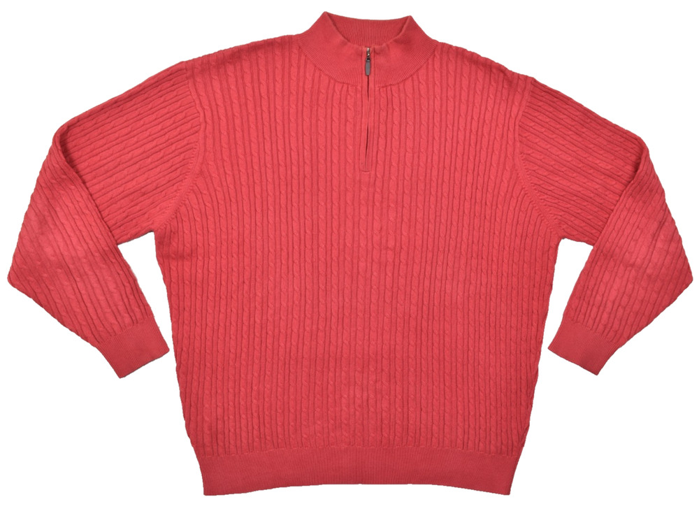 Pendleton Men's Size Large Red 100% Pima Cotton Cable Knit Quarter Zip Sweater